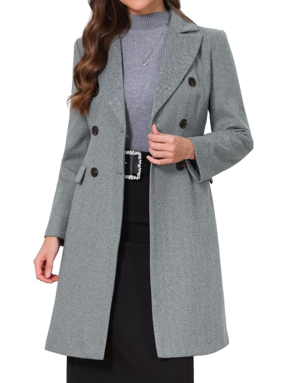 Elegant Women's Pea Coat with Lapel Collar | Stylish Winter Overcoat for Work